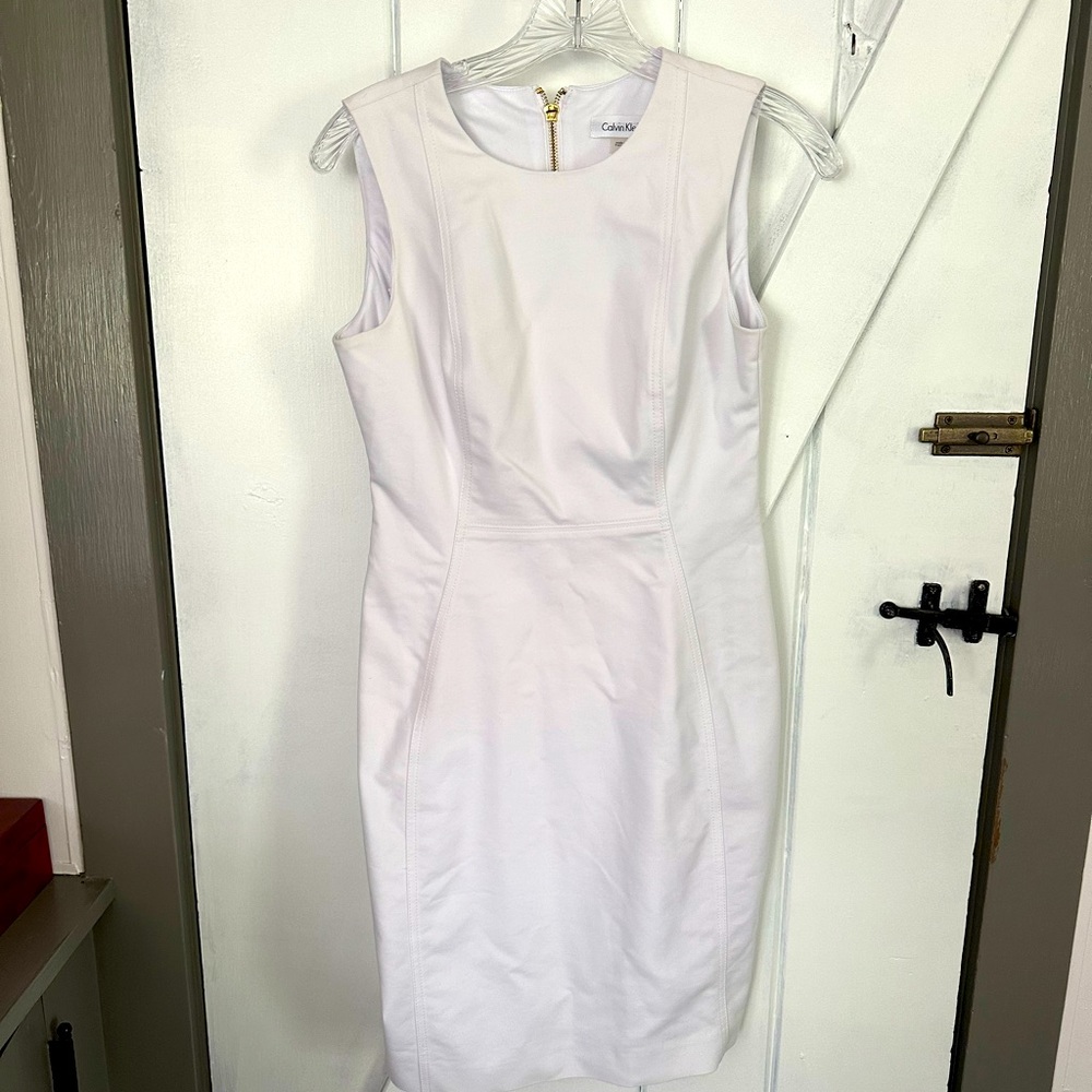 Size 2 white Calvin Klein dress with gold zipper!